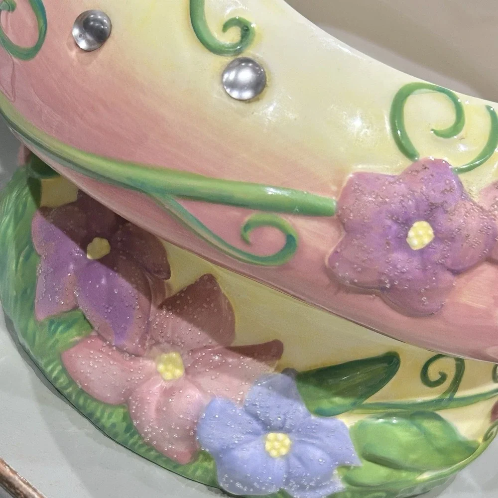 Disney Tinkerbell‎ Mushroom Cookie Jar With Jewels And Flowers Read***